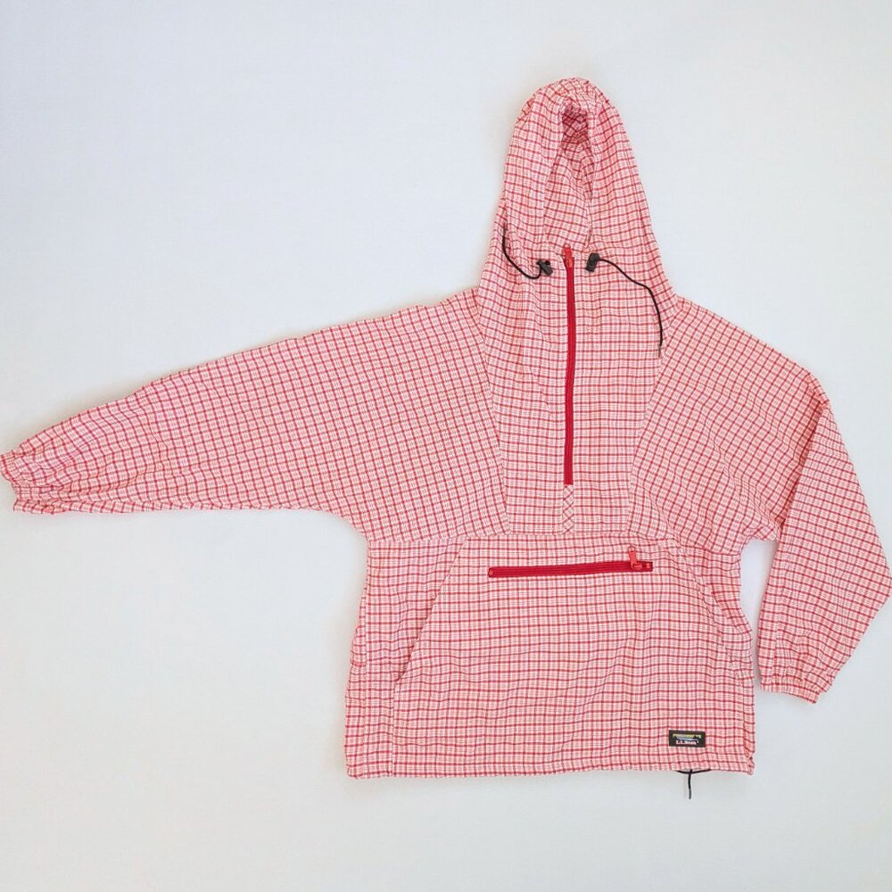 Vintage L.L. Bean Red Check 90's Windbreaker Anorak Size M Packable - Picture 9 of 10
